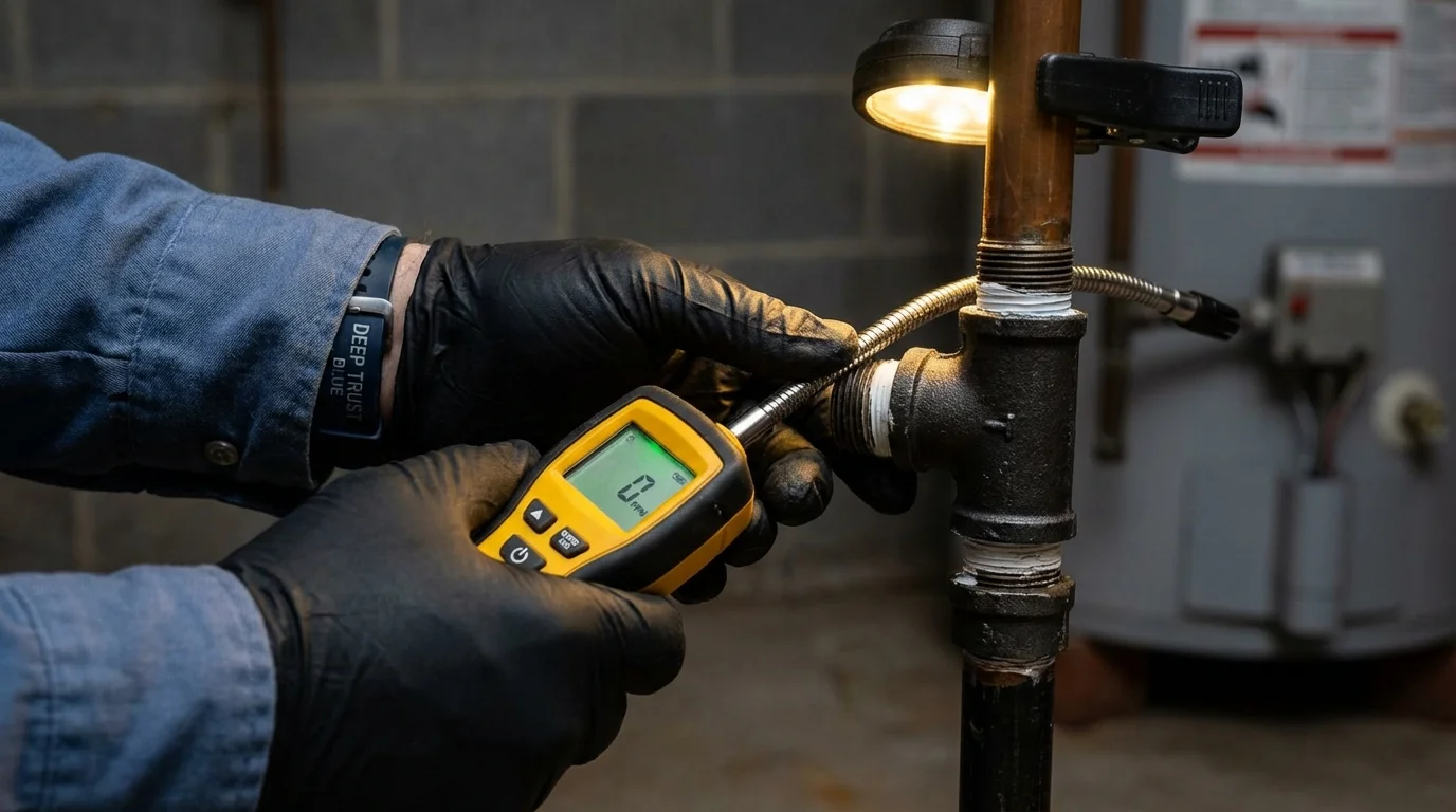 Gas leak detection with electronic sniffer by Johns Plumbing LLC in Belfair