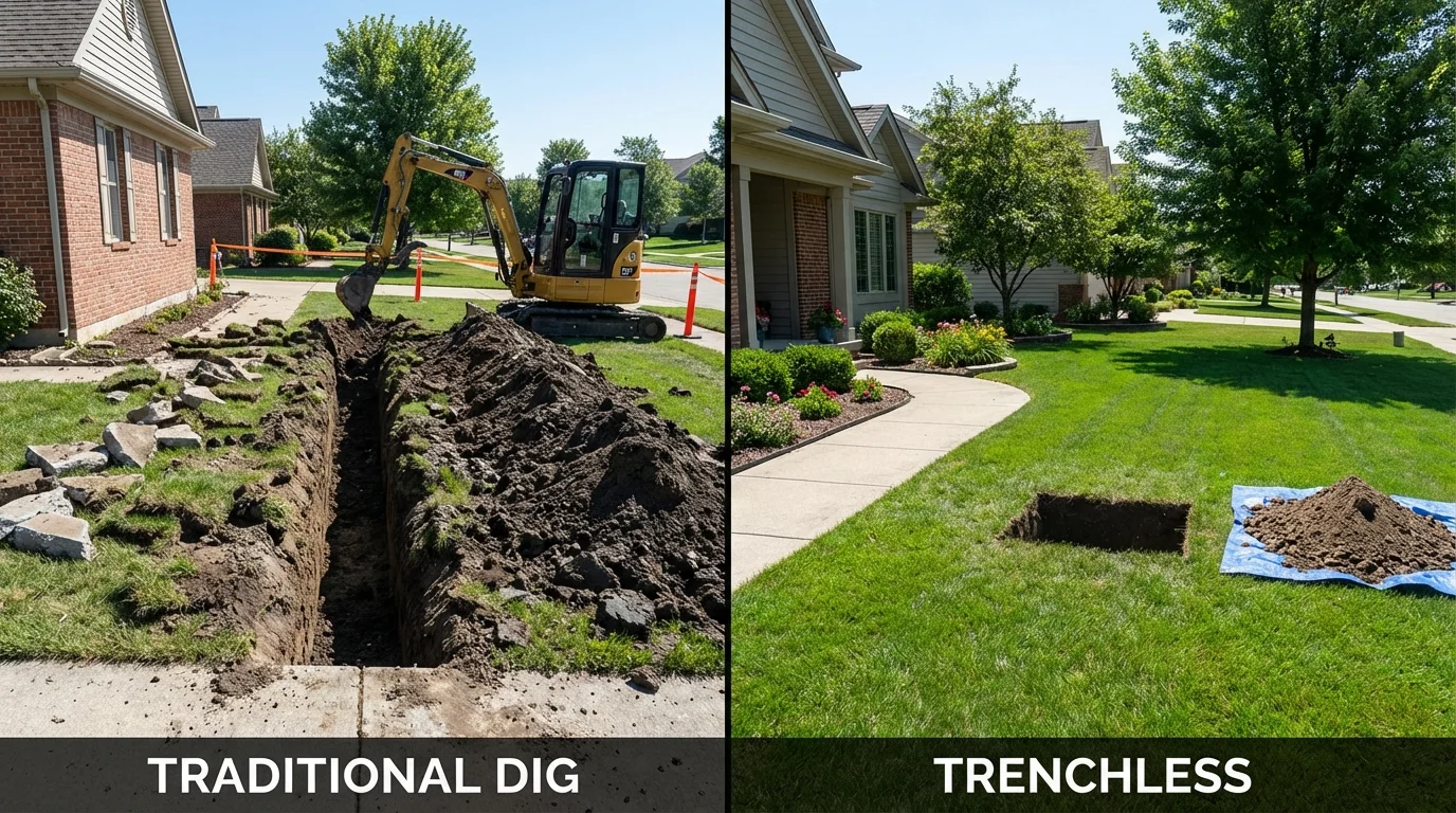 Trenchless sewer repair with minimal yard damage versus traditional excavation in Belfair, WA